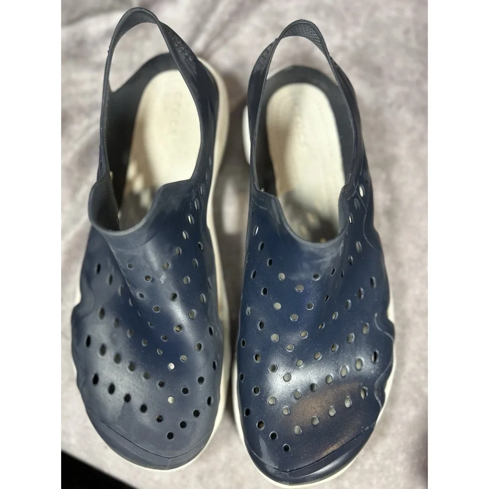 Crocs Men's 11 Navy Blue White Comfort Clogs Slip On Slingback Casual Shoes